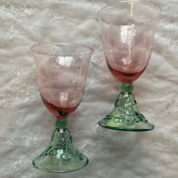 Pfaltzgraff green and watermelon pink drinking glasses set of 4 vintage boho - Picture 1 of 10